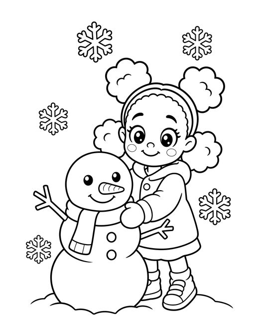 Christmas coloring page of Nolly building a snowman